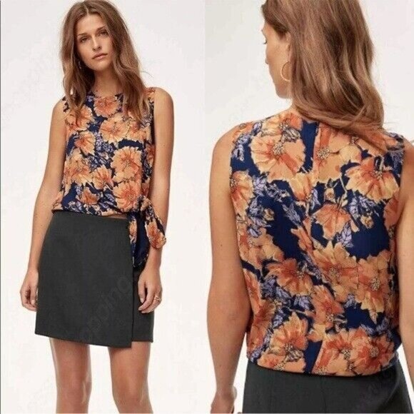 Aritzia Babaton Hopkins Blouse Floral Top Size S sleeveless front tie - Picture 1 of 12